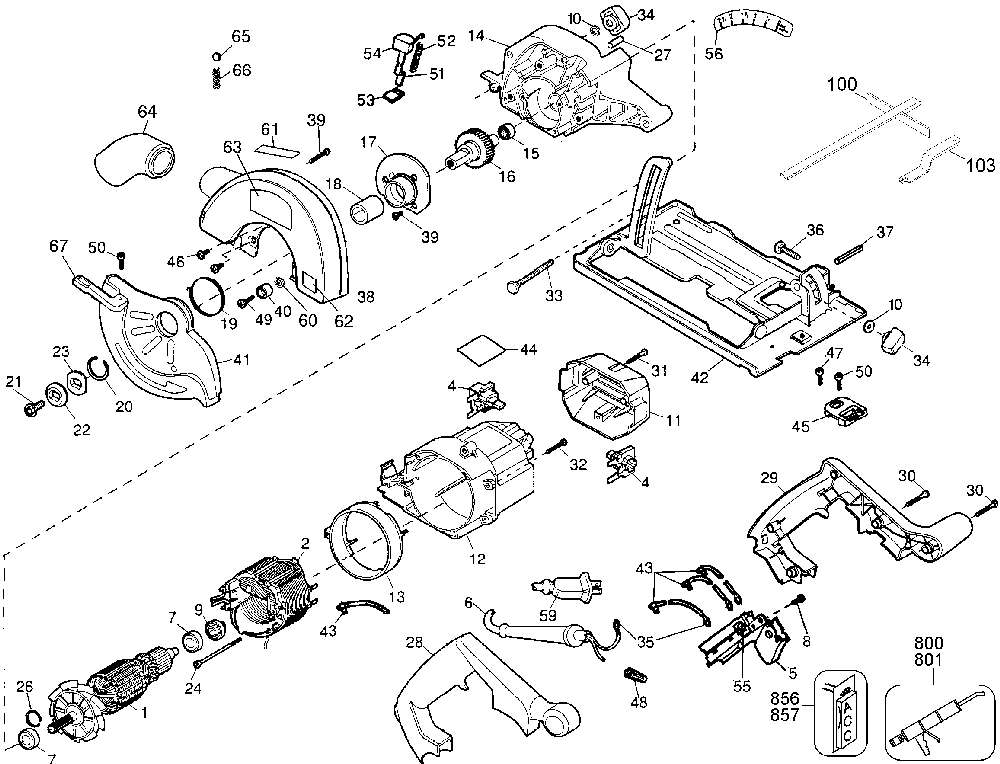 Exploded Diagram A Diagram and Parts List for BD3200-04 Type 1 Black and Decker Circular Saw